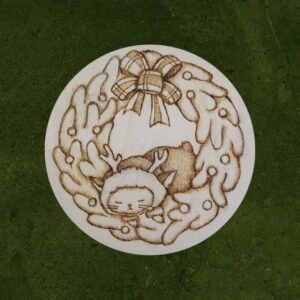 Cat on christmas garland coaster/deco circle